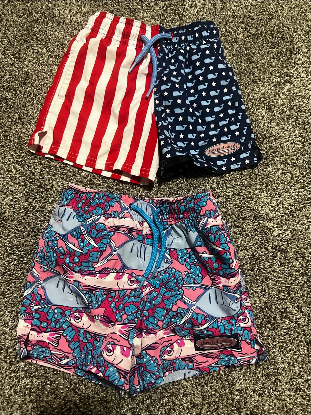 Vineyard Vines Kids Patriotic Stripe & Navy Whale Swim Shorts Set